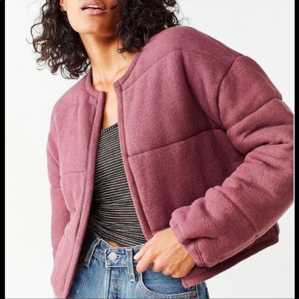 Urban Outfitters Out From Under Allie Quilted Puffer Cardigan Jacket Burgundy